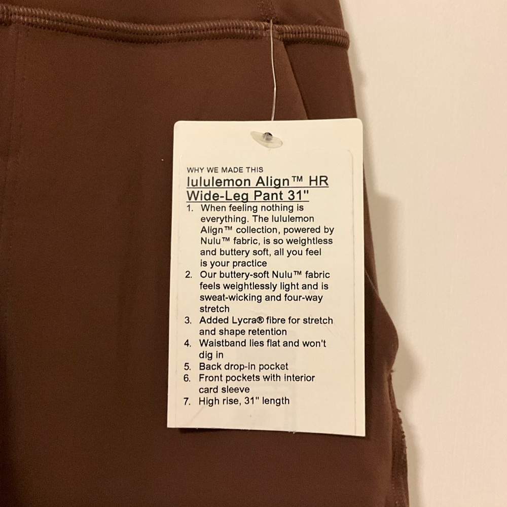 Lululemon Align wide leg pant Java size 4. NWT - Picture 3 of 5